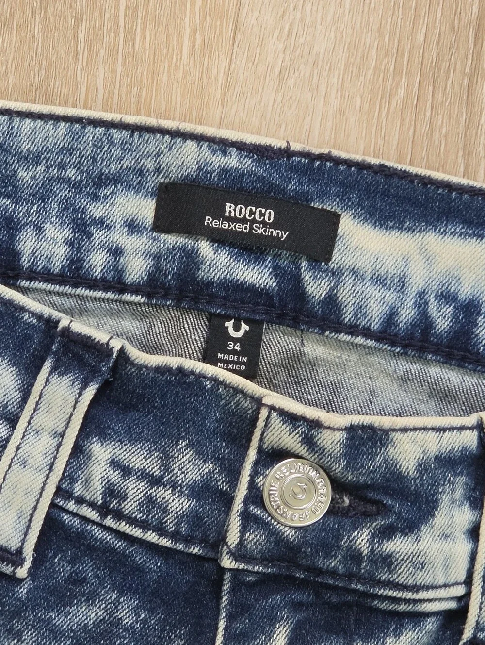 True Religion Jeans Size 34 Mens Rocco Relaxed Skinny Acid Wash Flap Pocket